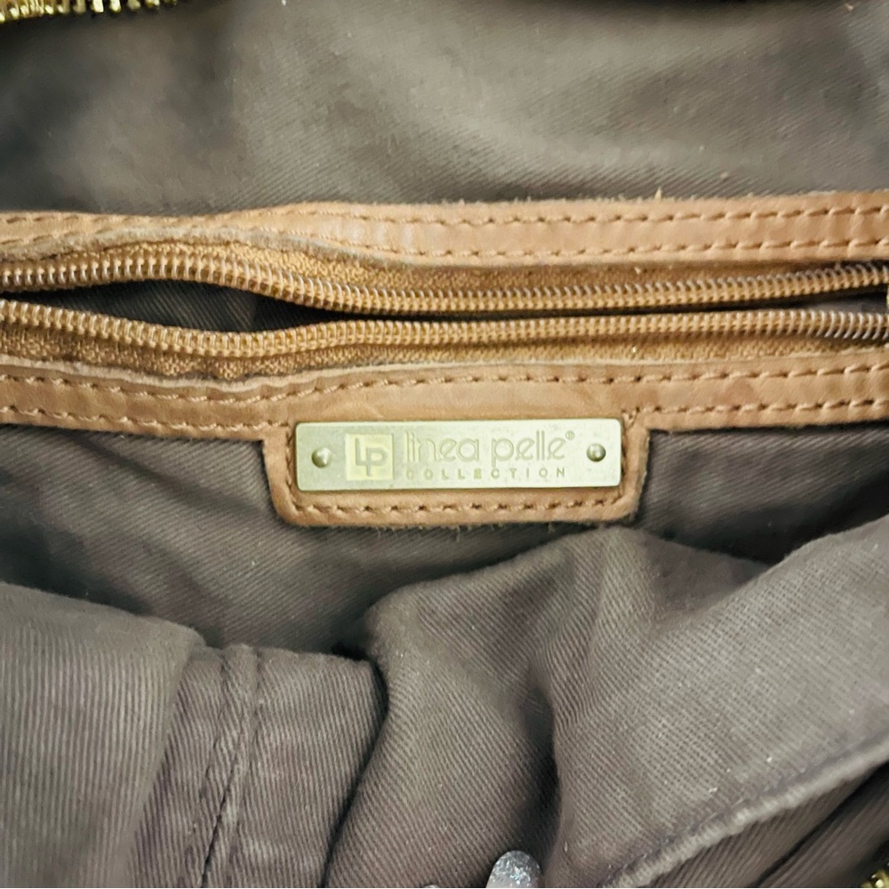 Linea Pelle Brown Leather Shoulder Bag with Gold Accents - Picture 8 of 11